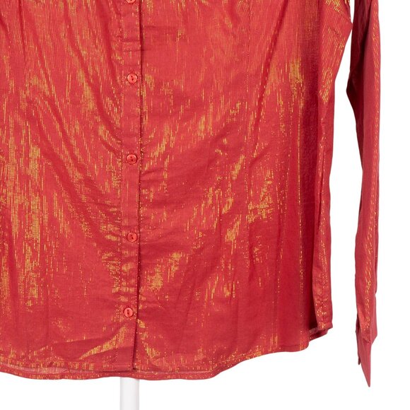 Cato Button Up Shirt XL Womens Red Gold Metallic Striped Long Sleeve Cotton - Picture 3 of 6